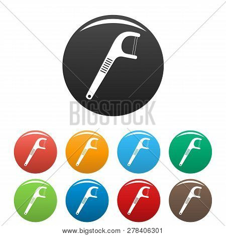 Medical Floss Pick Icons Set 9 Color Vector Isolated On White For Any Design