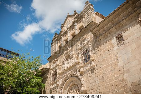 Toledo, Spain - April 28, 2018: Architectural Detail Of The Museum Santa Cruz De Toledo On A Spring 