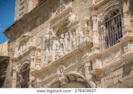 Toledo, Spain - April 28, 2018: Architectural Detail Of The Museum Santa Cruz De Toledo On A Spring 