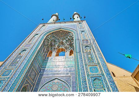 The Dazzling Tilework Of The Main Portal (iwan) Of Medieval Friday (jameh) Mosque, Blue Gamma Tile P
