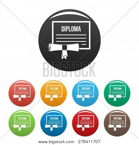 Graduation Diploma Icons Set 9 Color Vector Isolated On White For Any Design
