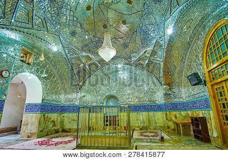 Yazd, Iran - October 18, 2017: One Of The Numerous Prayer Halls Of Imam Zadeh Jafar Shrine, Famous F