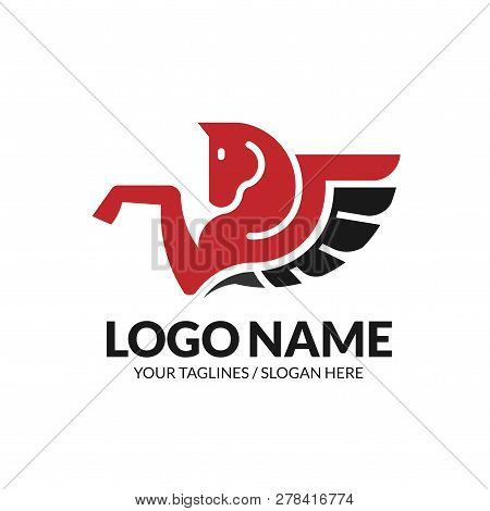 Winged Pegasus Logo Vector Illustration. Stylized Pegasus Mythical Creature Silhouette, Horse Winged