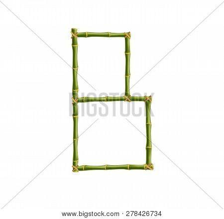 Capital Letter B Made Of Green Bamboo Poles On White Background.