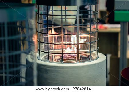One Biofireplace Burn On Ethanol Gas Close-up.
