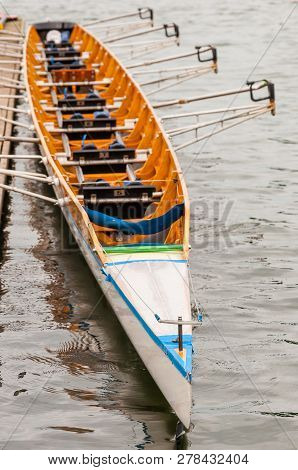 Close-up Of An Eight That Is A Rowing Boat Used In The Sport Of Competitive Rowing. It Is Designed F