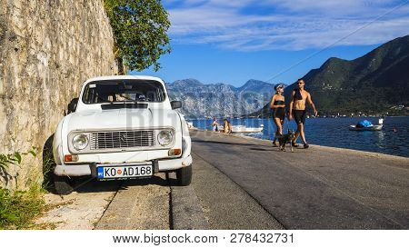 Perast, Montenegro-august 27. Retro Car Renault On The Waterfront Town Of Perast August 27, 2014. Pe