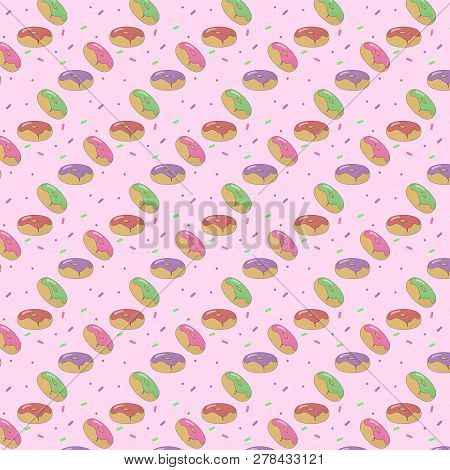 Sweet Donuts Sprinkles Pattern Illustration Pink Background