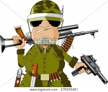 Soldiers Armed With Sub-machine Gun And Knife, Vector