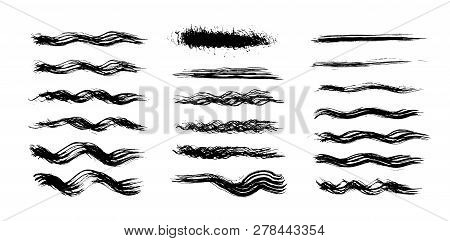 Brush Strokes Set Hand Drawn Scribble Abstract Vector Illustration. Border Design Template.