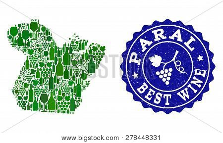 Vector Composition Of Wine Map Of Paral State And Best Grape Wine Grunge Seal Stamp. Map Of Paral St