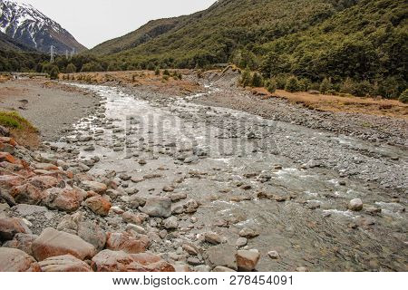 Bealey River At Devil's Punchbowl Waterfall Walking Track, Arthur's Pass, New Zealand