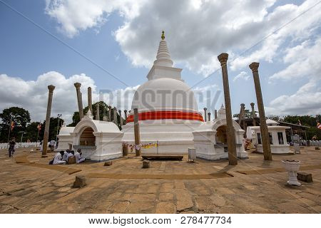 Anuradhapura, Sri Lanka - August 21, 2018: Ancient Buddhist Temple Thuparamaya, The Earliest Dagoba 