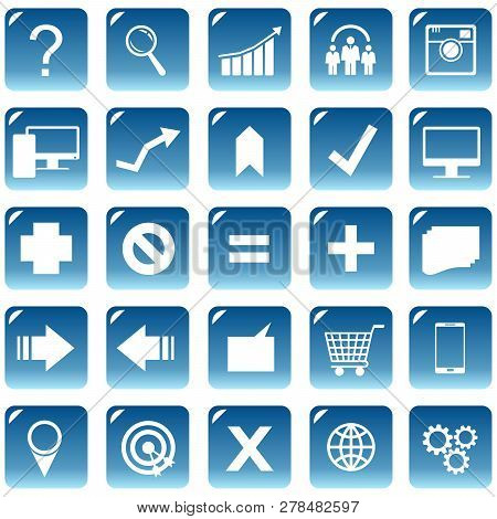 Set Web Icons Or Buttons Of Blue Color. Vector Graphic Illustration.