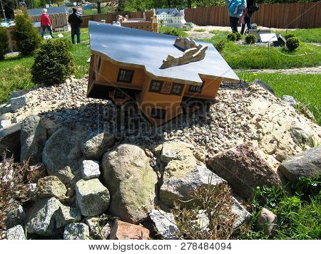 Strysza Buda (mirachowo), Poland - May 03, 2014: Kaszubski Miniature Park. Scale Model Upside Down H