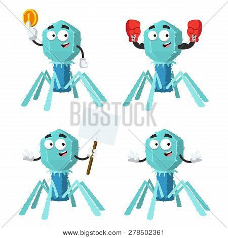 Set Of Cartoon Bacteriophage Cell Character Mascot