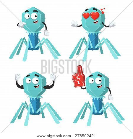 Set Of Cartoon Bacteriophage Cell Character Mascot