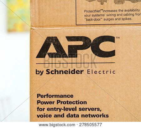 Paris, France - Mar 24, 2018: Logotype Of Apc Smart-ups C 1000va Lcd 230v Enterprise-level Uninterru
