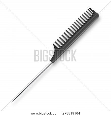 Vector Realistic Classic Simple Black 3d Plastic Hairdresser S Comb Icon For Salon, Barbershop, Mock
