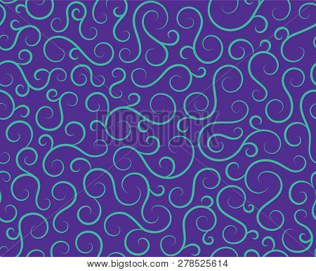 Line Spiral Abstract Seamless Pattern Background.curl Ornament Floral Endless Waves Strokes.sea Aqua