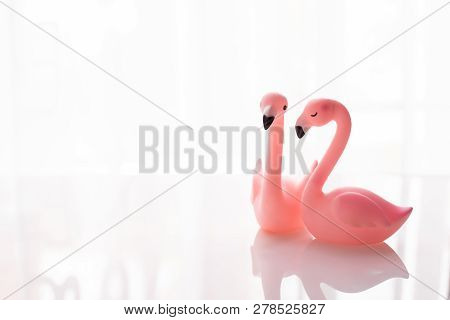 Couple Flamingo Of Love On Isolated White Background, Valentine's Day Holiday Celebration Background