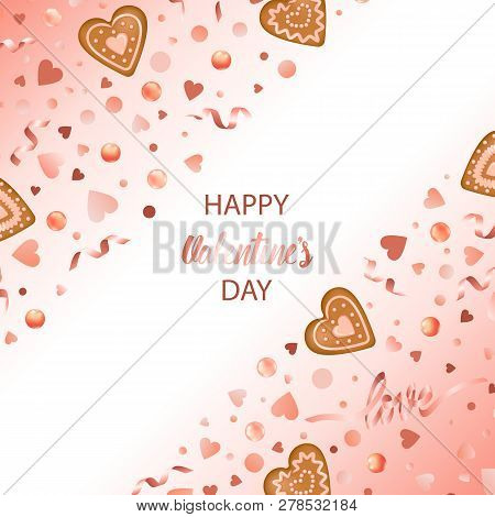 Happy Valentines Day Card With Gingerbread Hearts