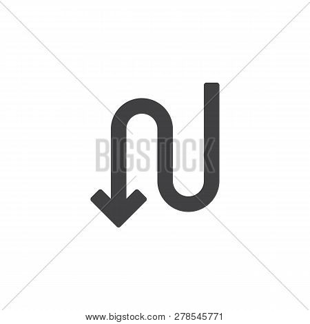 Curved Arrow Down Vector Icon. Filled Flat Sign For Mobile Concept And Web Design. Down Directional 