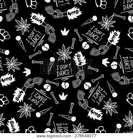 Rap Music. Hip Hop Doodle Pattern With Rap Attributes