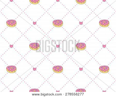 Funny Princess Pattern With Geometrical Structure And Sweet Donuts. Donut Sweets Princess Pattern, C