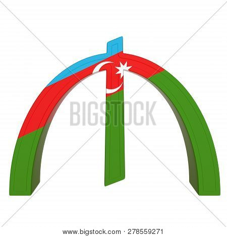 Currency Symbol With National Flag. Azerbaijanian Manat. 3d Render Isolated On White. Front View.