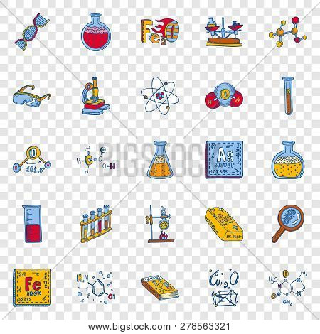 Chemistry Lab Icon Set. Hand Drawn Set Of Chemistry Lab Icons For Web Design