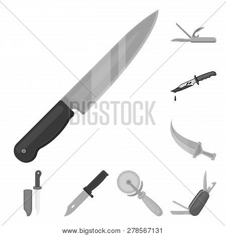 Vector Design Of Knife And Cut Logo. Collection Of Knife And Flat Stock Vector Illustration.