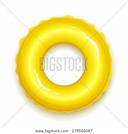 Yellow Rubber Ring For Swiming In Pool And Sea. Summer Time Symbol. Realistic Circle Toy. Isolated W
