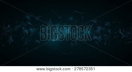 Plexus Abstract Background. Modern Futuristic Geometric Design. Flying Blue Triangles In The Dark. G