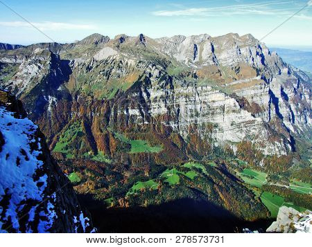 Rocky Peak Wiggis In The Glarus Alps Mountain Range - Canton Of St. Glarus, Switzerland