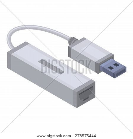 Usb To Lan Port Icon. Isometric Of Usb To Lan Port Icon For Web Design Isolated On White Background