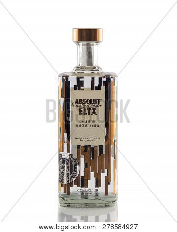 Prague, Czech Republic November 13, 2018:  Bottle Of Swedish Vodka Absolut Pears, Produced By Vin & 