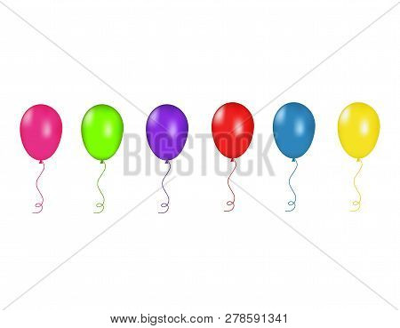 Pink, Green And Purple And Red, Blue And Yellow Balloons Isolated. Vector Illustration