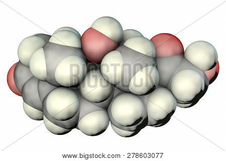 Molecule Of Cortisol Hormone, 3d Illustration. Cortisol Is A Steroid Hormone Of Glucocoticoid Class 