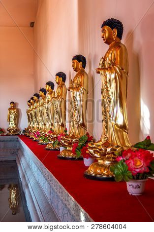 Statues Buddha In Hua Yan Or Huayan Temple In Tumen, China. Jilin Province, Korea Yanbian Prefecture