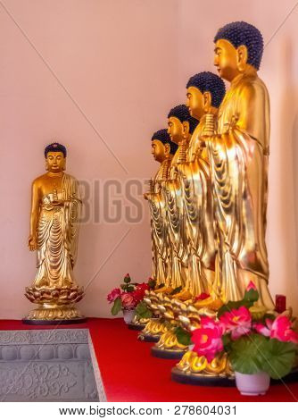 Statues Buddha In Hua Yan Or Huayan Temple In Tumen, China. Jilin Province, Korea Yanbian Prefecture