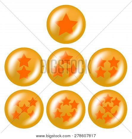 A Set Of Seven Glossy Balls With Stars