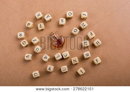 Wooden Letter Cubes  Around Love Shaped Bottle