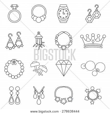 Jewelry Shop Icons Set. Outline Illustration Of 16 Jewelry Shop Icons For Web
