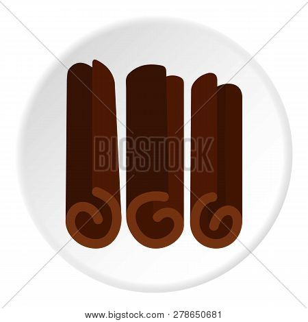 Rolled Dry Cinnamon Icon In Flat Circle Isolated Illustration For Web