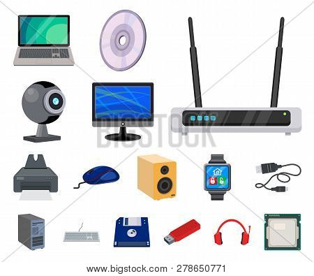 Vector Illustration Of Laptop And Device Icon. Set Of Laptop And Server Stock Symbol For Web.