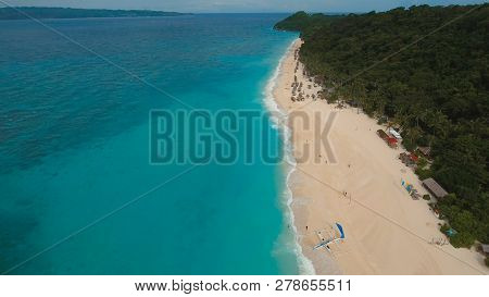Aerial View Of Beautiful Tropical Island With White Sand Beach, Hotels And Tourists, Boracay, Puka S