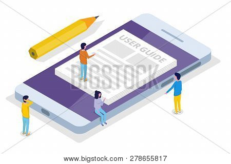 User Manual, Guide, Instruction, Guidebook, Handbook Isometric Concept. Vector Illustration.