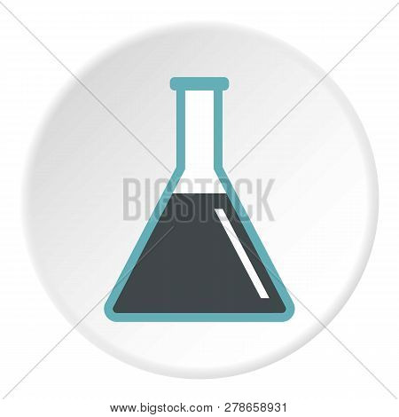 Conical Flask Test Tube With Oil Icon In Flat Circle Isolated Illustration For Web