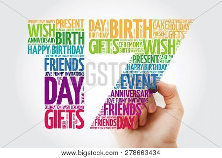 Happy 17th Birthday Word Cloud Collage Concept With Marker